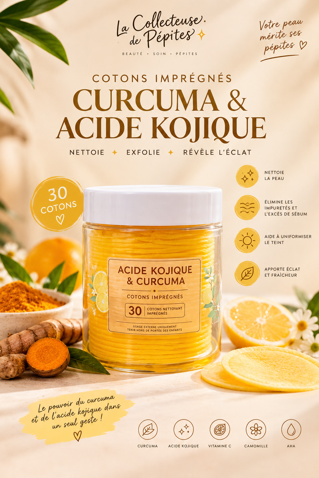 Cotons au curcuma & acide kojique